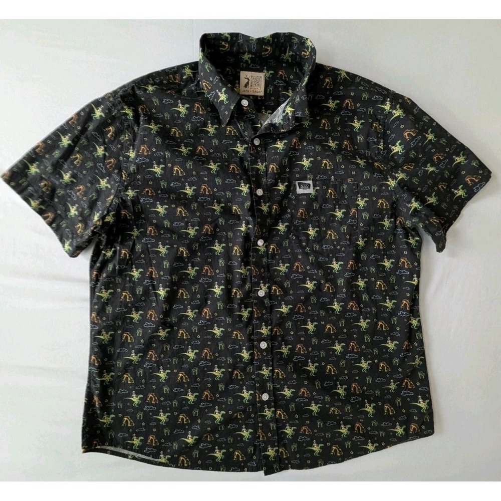 Jack + Sage Womens XL S/S Button Up Shirt Black Dinosaur Cactus Desert Moab